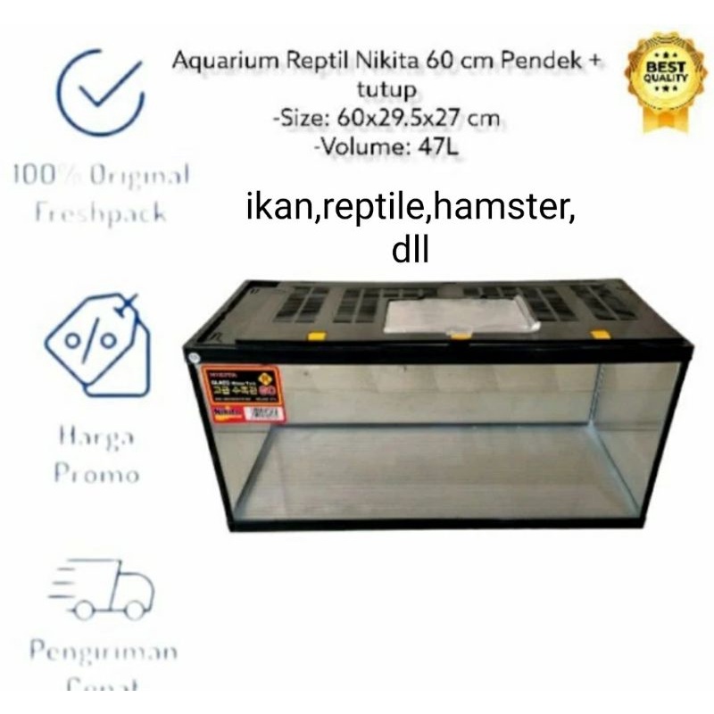 aquarium reptile 60cm pendek + tutup / aquarium ikan pendek 60cm / aquarium hamster