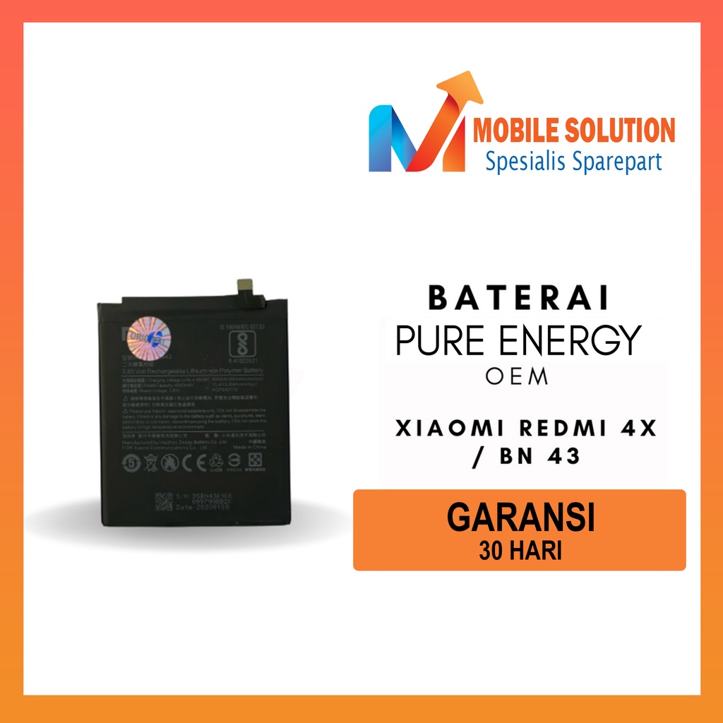Grosir Baterai Xiaomi Redmi Note 4x Processor Snapdragon / Baterai Xiaomi BN43 Original Oem Garansi 1 Bulan + Packing