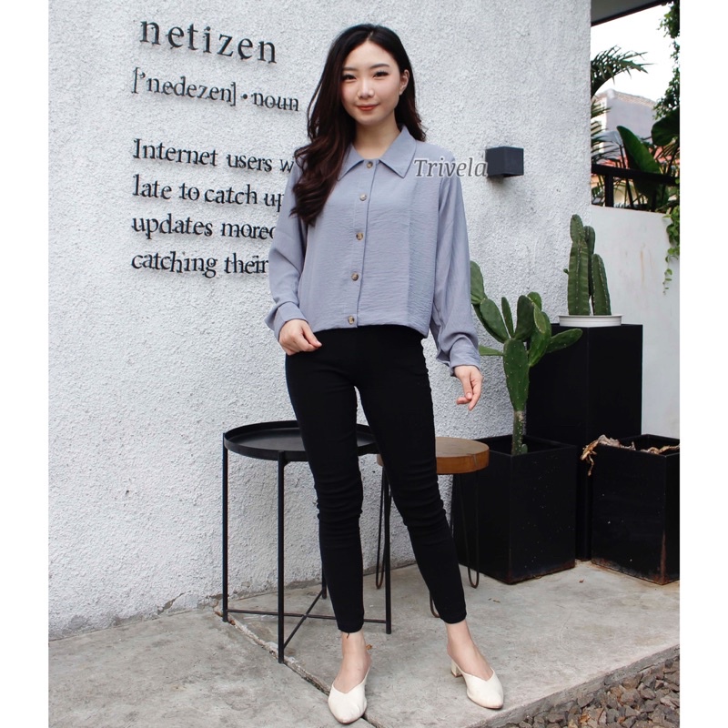 KEMEJA WANITA CROP CRINGKLE / KEMEJA HANIN / KEMEJA ANTI KUSUT / SJJ