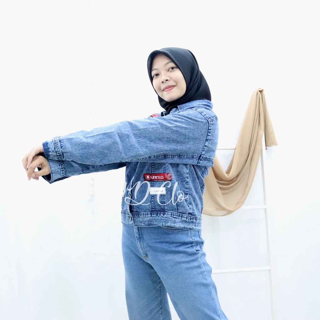 Jaket Jeans Denim Wanita Crop Premium Allsize Fit to L LD 106 Jacket Jins Dark Blue Cewek Korean Style Terbaru 2022 Jaket Emblem Bordir Kekinian - Jacket Wanita Lengan Panjang Berkualitas Original