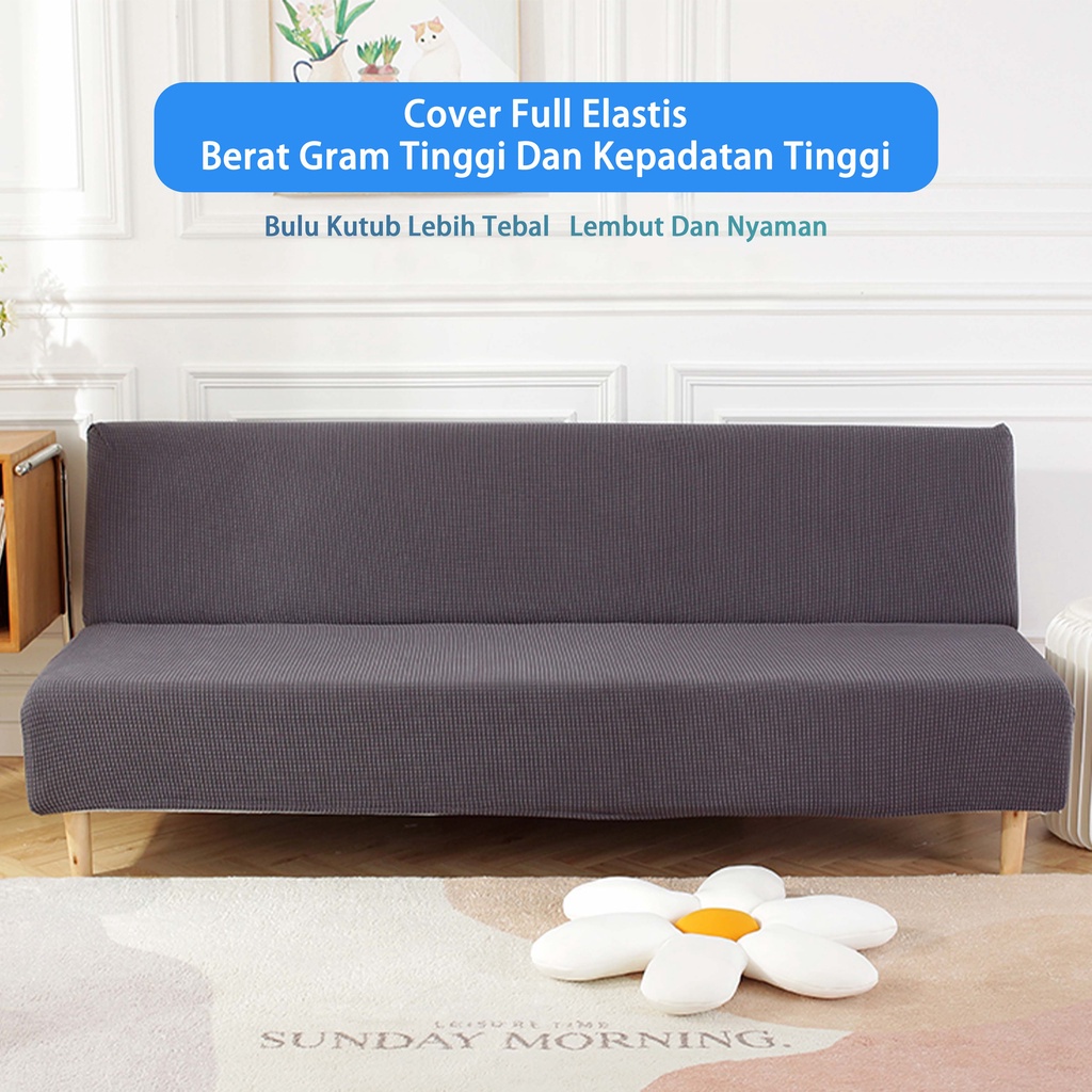 Warna Solid Sofa Bed Cover Elastis Tahan Noda Pola Polos Tempat Tidur Sofa Sarung Sofa Tanpa Lengan Satu Ukuran