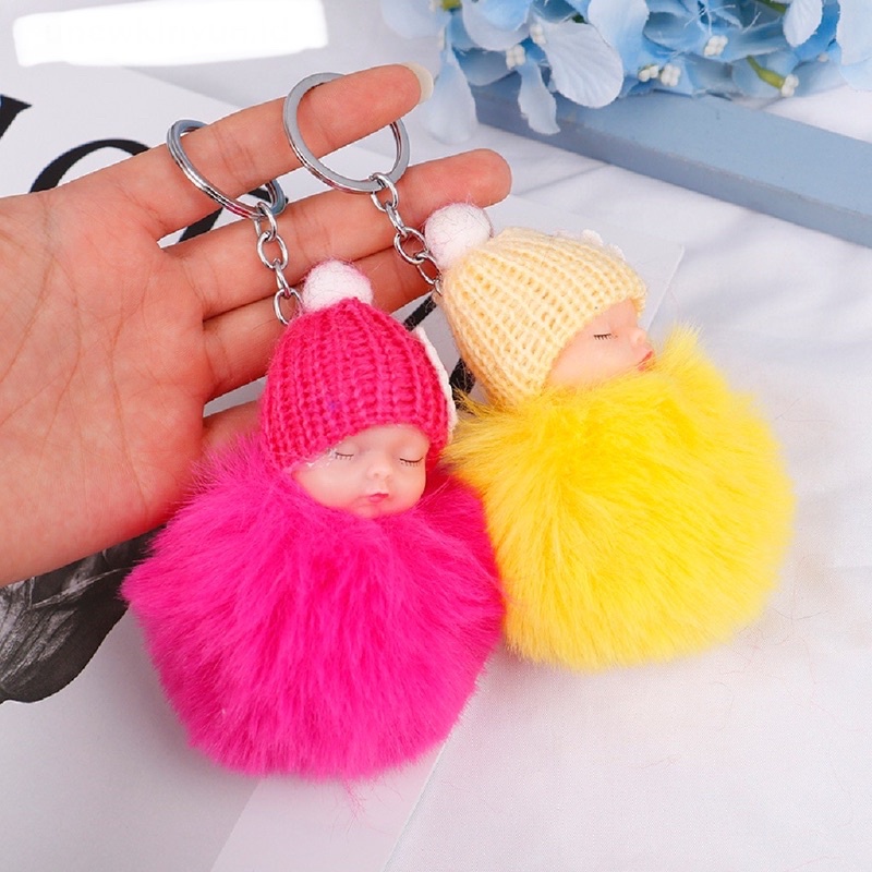 GANTUNGAN KUNCI BAYI TIDUR BULU POM / GANCI KARAKTER ANAK LUCU