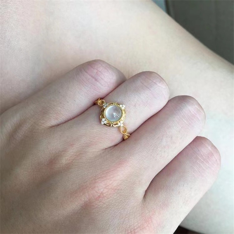 Cincin Giok Hetian Alami Lapis Emas 18K Untuk Wanita