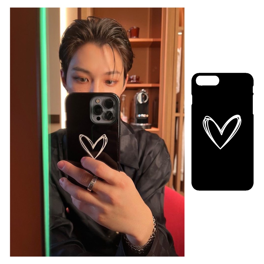 Stray Kids Felix heart love line art black background custom phone case straykids