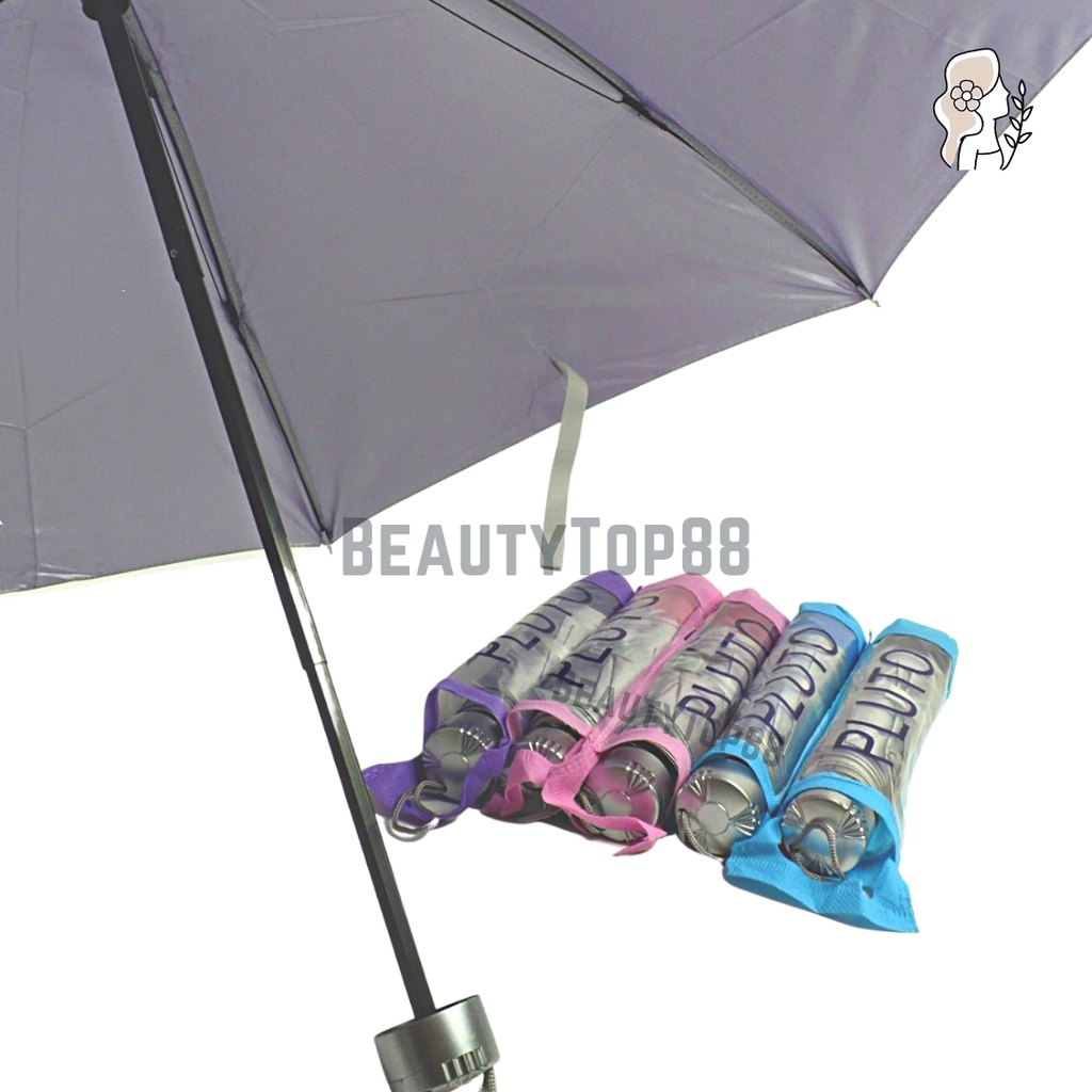 Payung Lipat 3 Polos Murah Pluto / Anti UV Hujan Panas Kuat Angin Serbaguna / Foldable Magic Umbrella - Free Sleeve