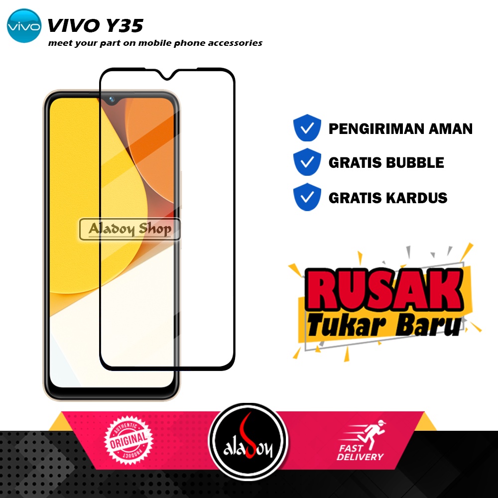 Case Vivo Y35 Softcase Leather + Tempered Glass Layar Full Cover + Tempered Glass Camera