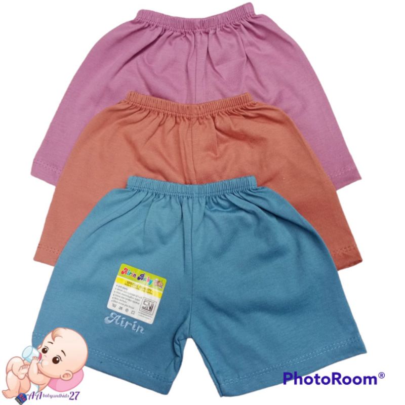 Airin 3PC Celana Pendek Polos Bordir Dasar Warna Usia Newborn Bahan Nyaman Berkualitas