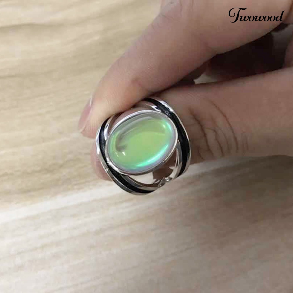 Cincin Batu Bulan Imitasi Bentuk Oval Besar Gaya Antik Untuk Wanita