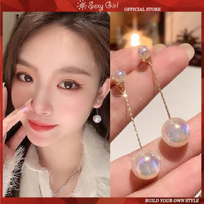 Anting Silver Needle Bentuk Pita Aksen Mutiara Untuk Perempuan