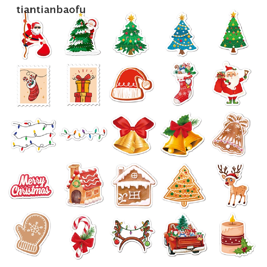 50 Pcs Stiker Desain Santa Claus Natal Untuk Laptop / Koper / Skateboard