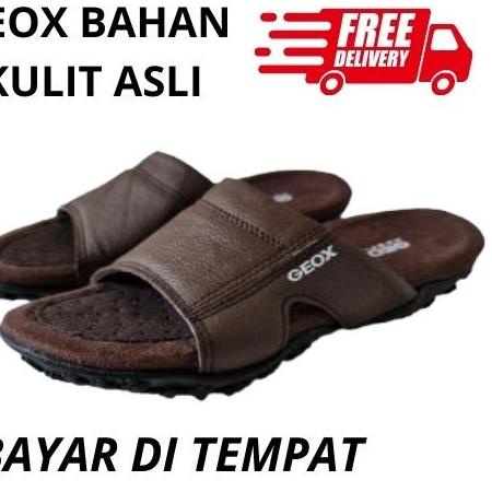 Sendal Pria Sendal kulit Sendal Casual Geox Original -sandal slop pria - kusus partai, Hitam