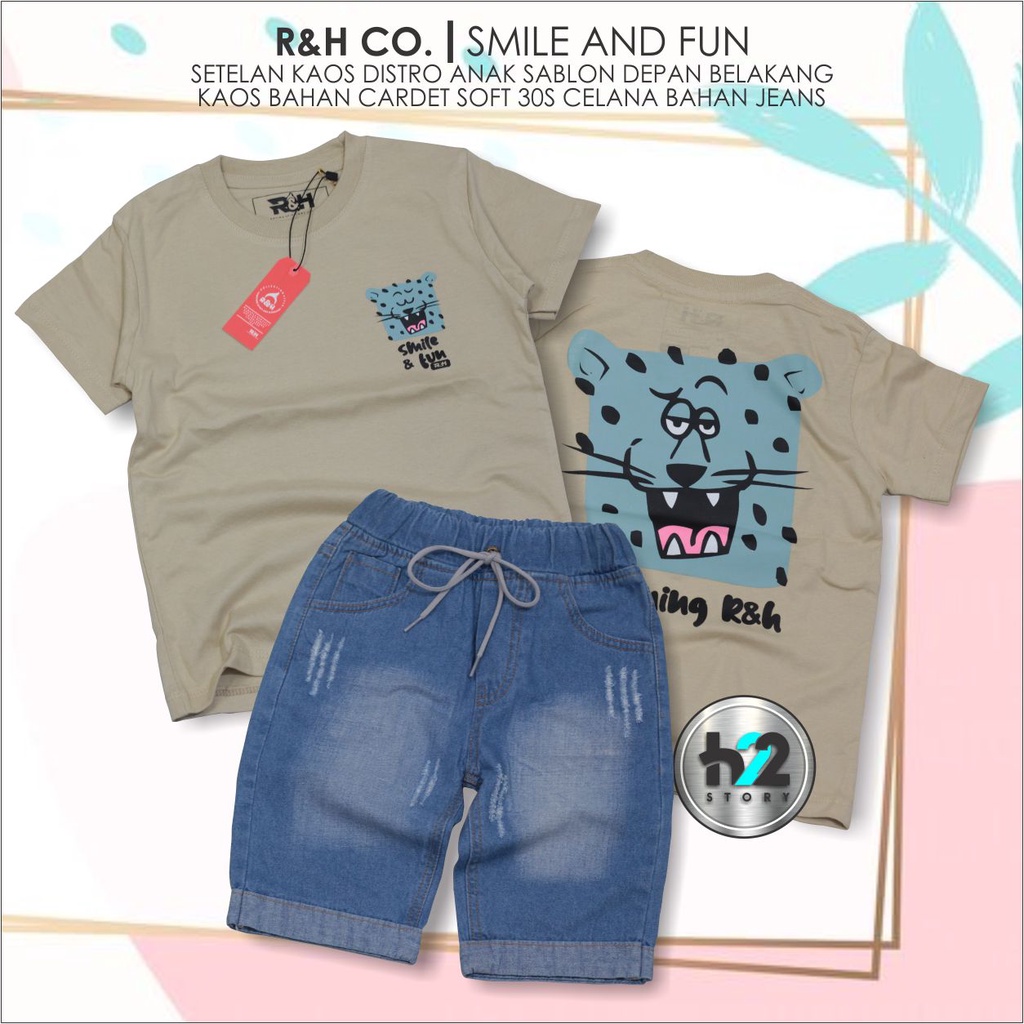 Setelan Kaos Distro Anak Celana Jeans Pendek Usia 3-12 Tahun By H22Story