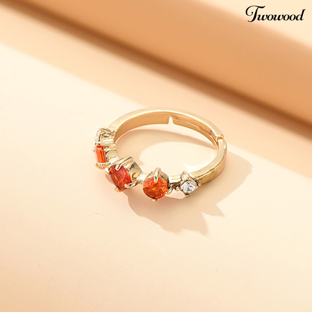 Cincin Berlian Imitasi Adjustable Warna Orange Gaya Vintage Untuk Wanita