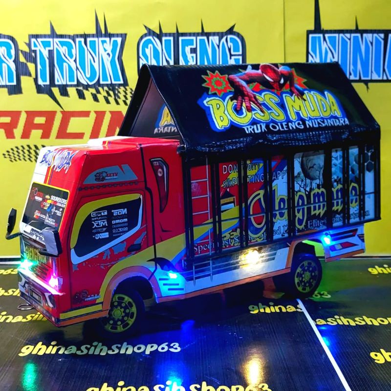 Truk oleng Jumbo Panjang 42 cm Miniatur truk full lampu terpal