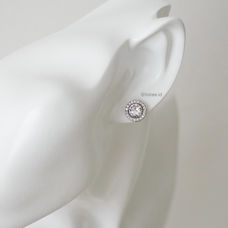 ALANA | Wedding Colection - Zirconia Round Cut Halo Bridal Stud Earrings - Anting Wanita