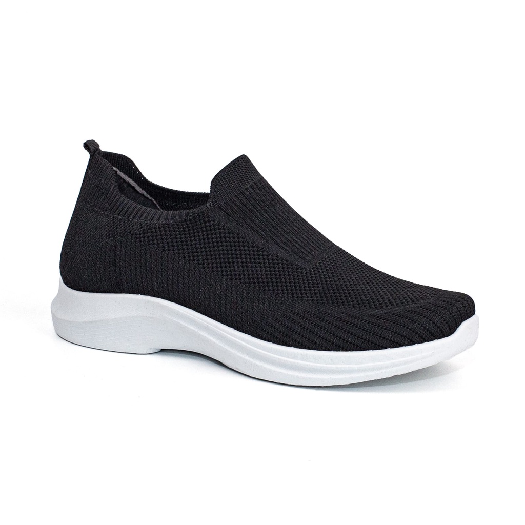 Sepatu Slip On Pria Rajut Import Sport Shoes Casual Hitam Putih Non Tali SL931