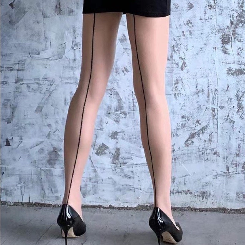 Stocking Wanita Motif Garis Fashion Stoking Cosplay Anime Warna Kulit Nude Model Celana Women Pantyh