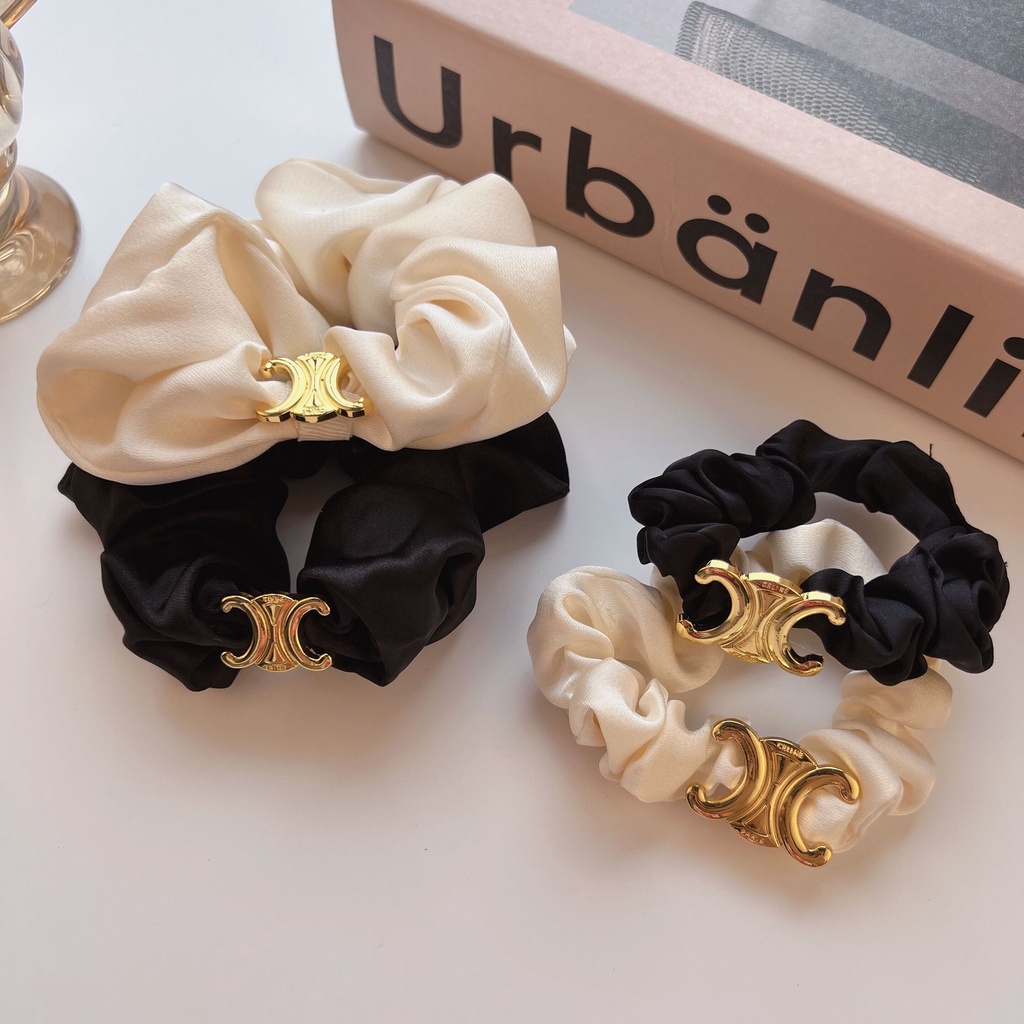 SCRUNCHIE IKAT RAMBUT LOGO DESIGNER CELIN* KECIL BESAR ELASTIS WANITA KOREA WARNA POLOS / MINI BIG SOFT SATIN SCRUNCHIES ELEGANT HIGH END KOREAN STYLE HAIR ELASTICS TIES ACCESSORIES ONE COLORi