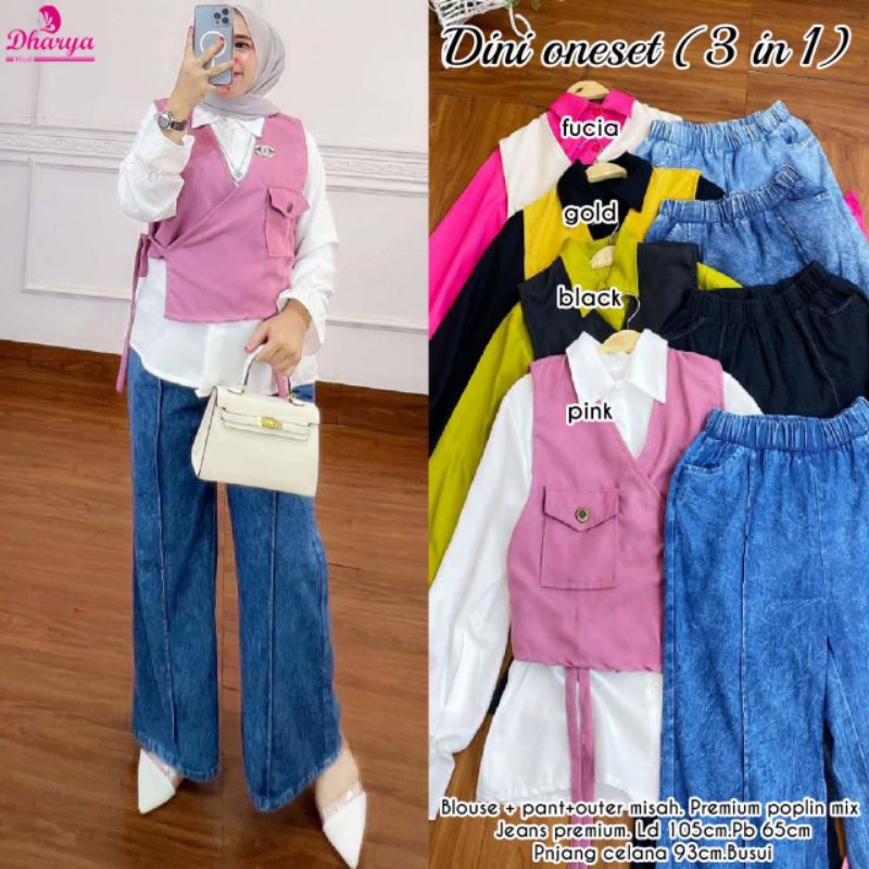 DINI ONE SET/SETELAN CEWEK KEKINIAN/SETELAN KULOT JEANS