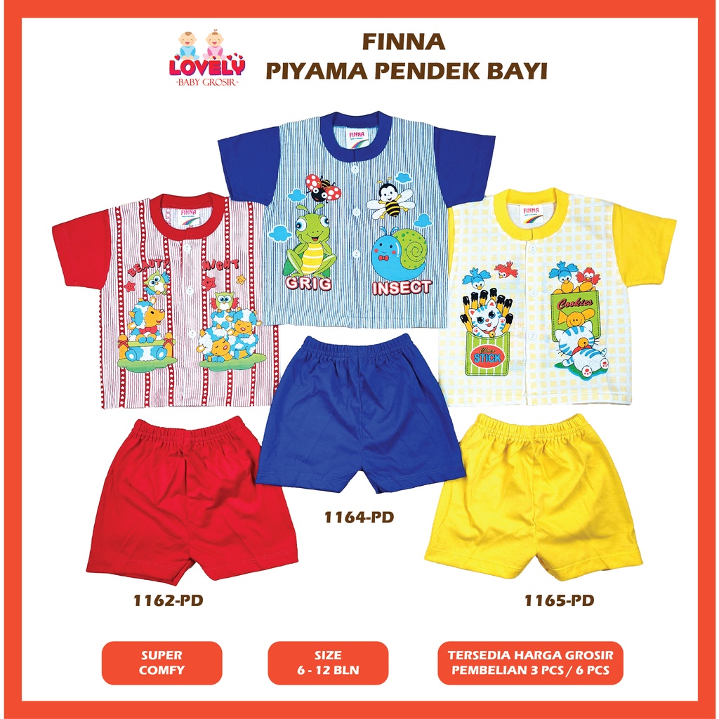 Setelan Piyama Bayi Baju Tidur Bayi Set Kaos Baby Tangan Pendek 6-12 Bulan Laki laki Perempuan FINNA