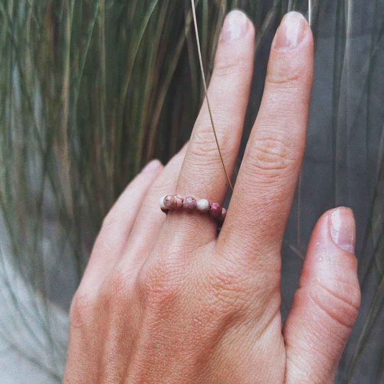 Pink jasper 4mm gemstone stretch ring