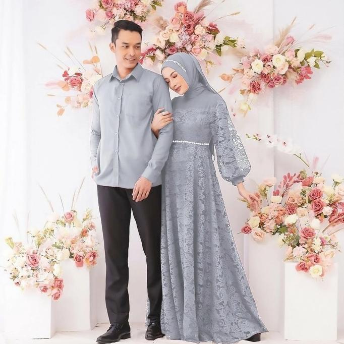 Gamis Couple Brokat Mutiara Zulaikha Ayah Ibu Keluarga Maxi Baju Coupl Trendy