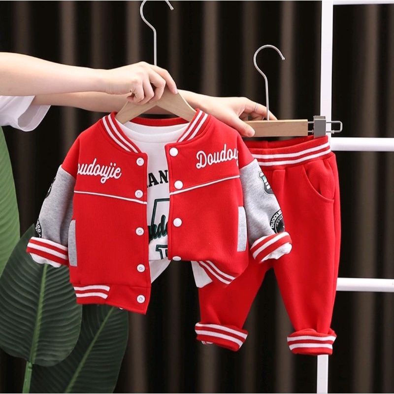 Setelan jaket varsity  3 in 1 anak moitf baseball  usia 1 - 5 tahun jaket anak pakaian anak setelan anak setelan jaket 3 in 1 anak