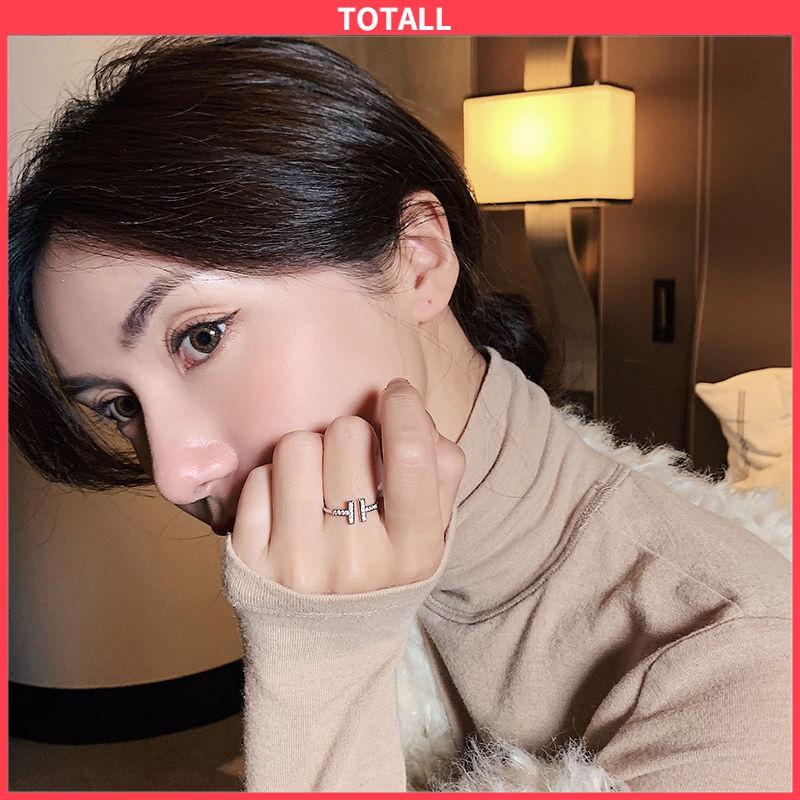 COD Cincin Berlian Penuh T Ganda Trendi Cincin Berlian Berlapis Emas Wanita-Totall