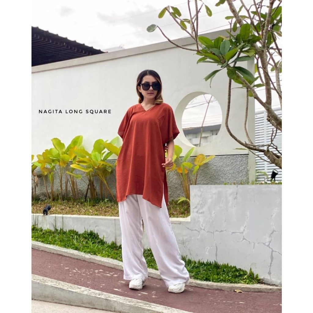 NINA LONG SQUARE / BLOUSE NAGITA / ATASAN WANITA CRINKLE AIRFLOW