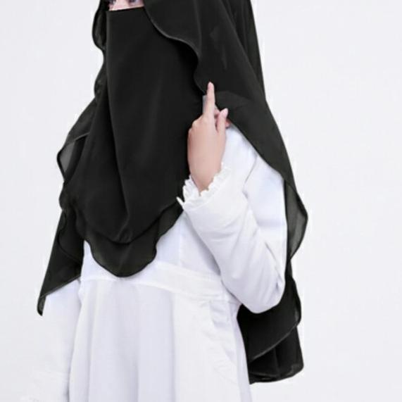 Khimar Arab bercadar / Hijab Niqob Syari Lis Praktis High Quality - Hitam