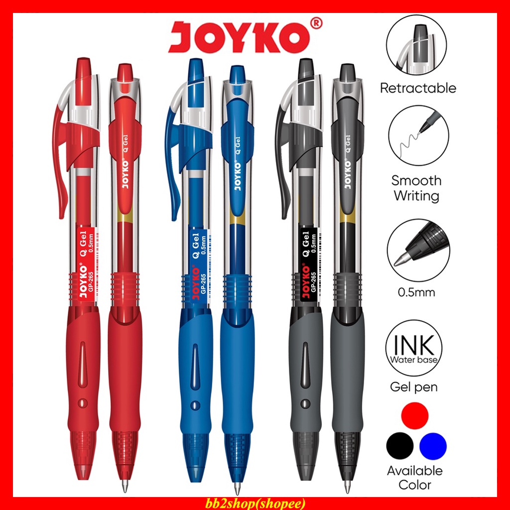 

Gel Pen Pulpen Bolpen Pena Joyko GP-265 GP265 Q Jel Bolpoin Murah Merek Merk Warna Merah Biru Refill
