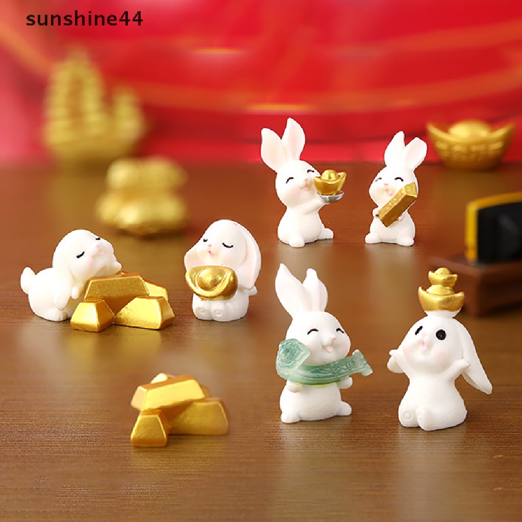 Sunshine 1Pc Miniatur Kartun Kelinci Natal / Tahun Baru Bahan Resin Untuk Dekorasi Lansekap Mikro