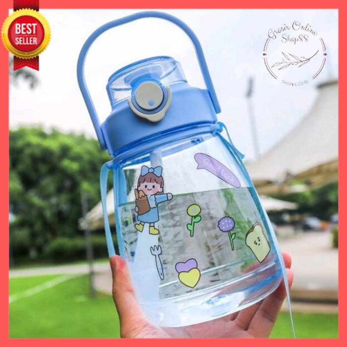 GOS - E105- BOTOL MINUM VIRAL 1.3 LITER TRANSPARAN  / BOTOL MINUM VIRAL STICKER / BOTOL MINUM PENANDA WAKTU