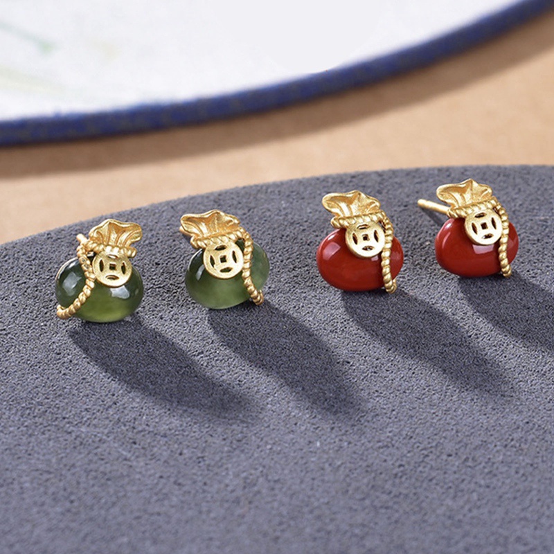 Fancyqube Anting S925 Sterling Silver Lapis Emas Hias Batu Akik Merah Gaya Vintage Untuk Wanita