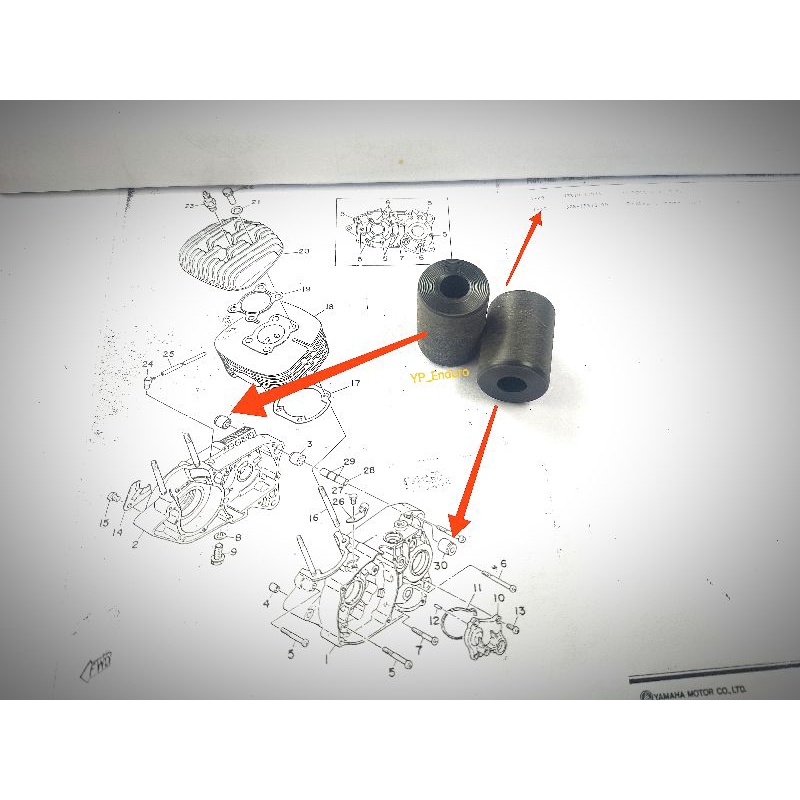 Engine Mounting Yamaha DT100 DT125 Peredam Getar Mesin DT Enduro ke Baut Rangka Stabil kiri kanan ke