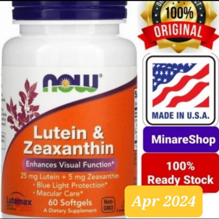 Jual Now Foods Food Lutein & Zeaxanthin, 60 Softgels Mata blue light