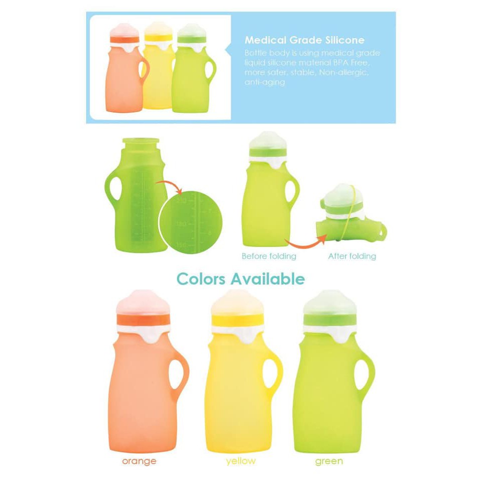 Babyqlo Baby  Food Pouches Babyglo Botol Minum Baby Anti pecah Anti Retak  , BabyGLo Squeezable Baby Food Pouches Botol Minum Bayi MPASI Baby Feeder Premium botol Minum Elastis flexi