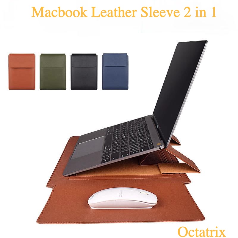 Tas Laptop Kulit Sleeve 15.6/13.3 Inch Macbook Bags 2 in 1 Holder with Mouse Pad Premium Leather Bags Holder Portable