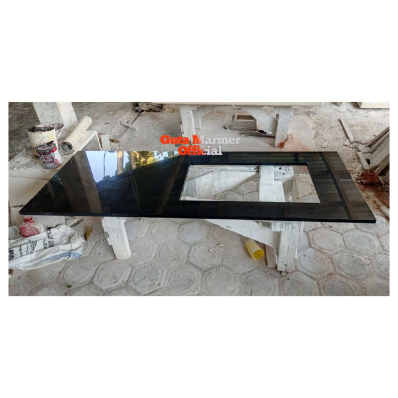Top Table Kichenset Meja Dapur Batu Granit Hitam + Lubang