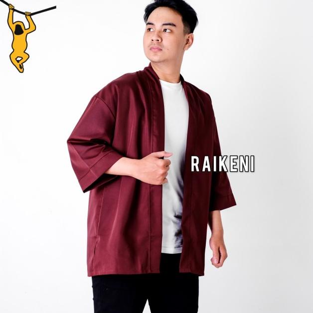Kimono Pria Merah Maroon | Outer Pria | Jaket Pria | Cardigan Pria
