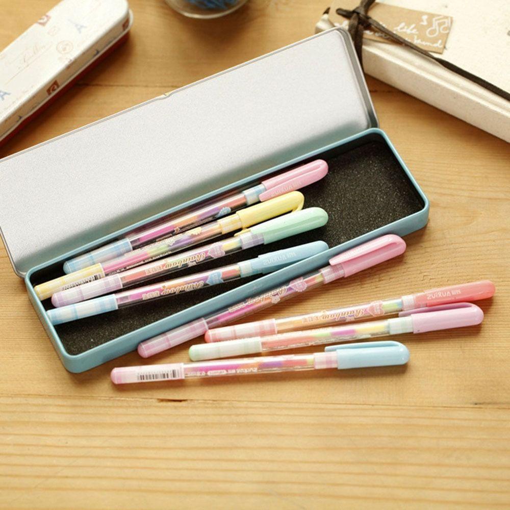 R-flower 6PCS/Set Stabilo Perlengkapan Kantor Sekolah 6warna Dalam 1 Multicolor Pen Candy Colored Gouache Pen