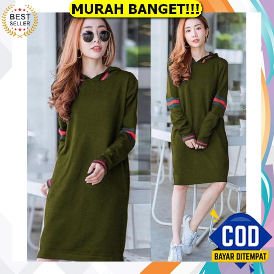 Tianshun Fashion Midi Dress Korea Lengan Panjang Kain Sutera Tipis Hitam Putih Bungs Wanita Muslimah