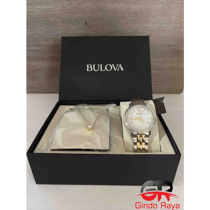 Watch Bulova Women'S 33Mm Crystal Accent Two Tone Watch & Necklace