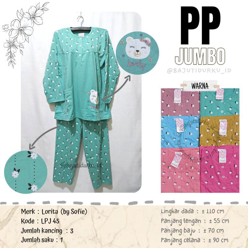 Baju tidur wanita lorita by Sofie PP JUMBO bahan tebal dan adem