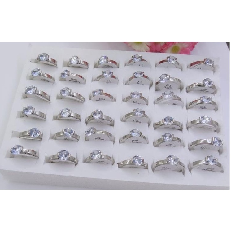 CINCIN TITANIUM 1 BOX ISI 36 PCS UKURAN 16 SAMPAI 19 / SILVER DIAMOND BESAR POLOS / DUNIAGELANG