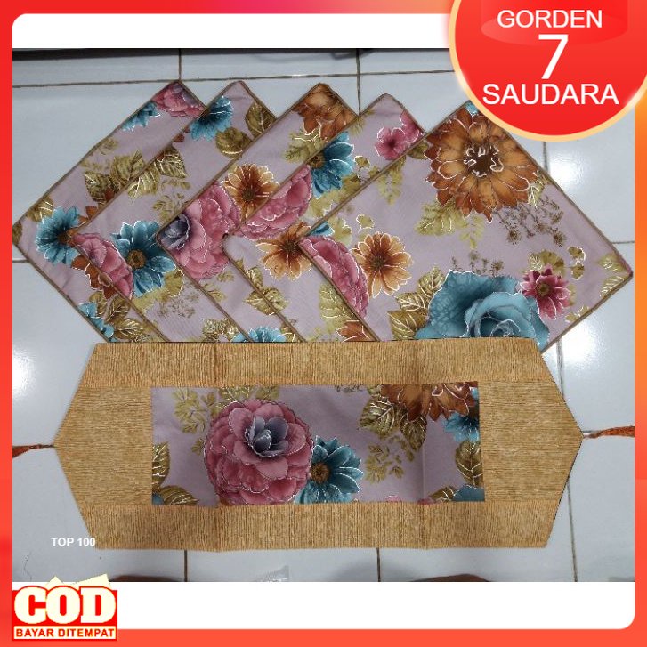 Sarung Bantal Kursi Sofa 1 Set 5 Bantal Kursi + 1 Taplak Meja 40x40 Cover Kursi Sofa Murah Motif Mew