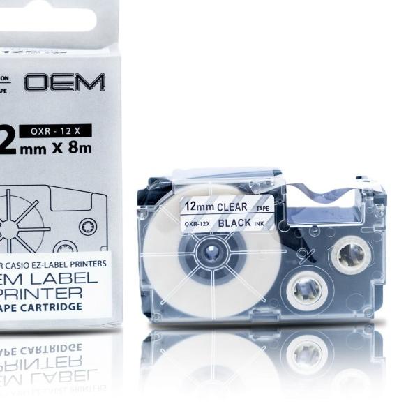 OEM TAPE EZ LABEL CASIO 12MM BLACK INK CLEAR (OXR-12X)