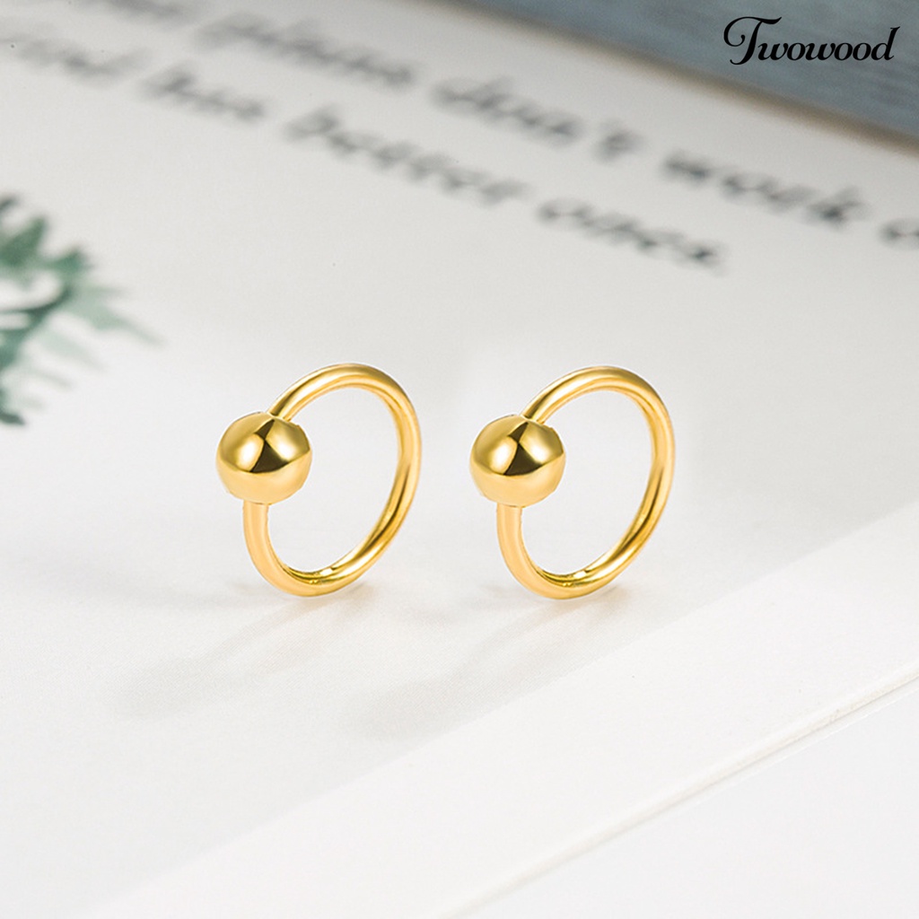 2 Pcs Anting Stud Bentuk Bulat Geometris Model Hollow Out