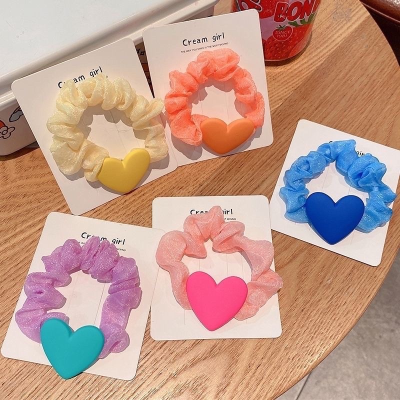 Delunashop Scrunchie Love Ikat Rambut motif love glitter Gaya Korea Untuk Wanita / Ikat Rambut Cepol Srunchie Love Fashion