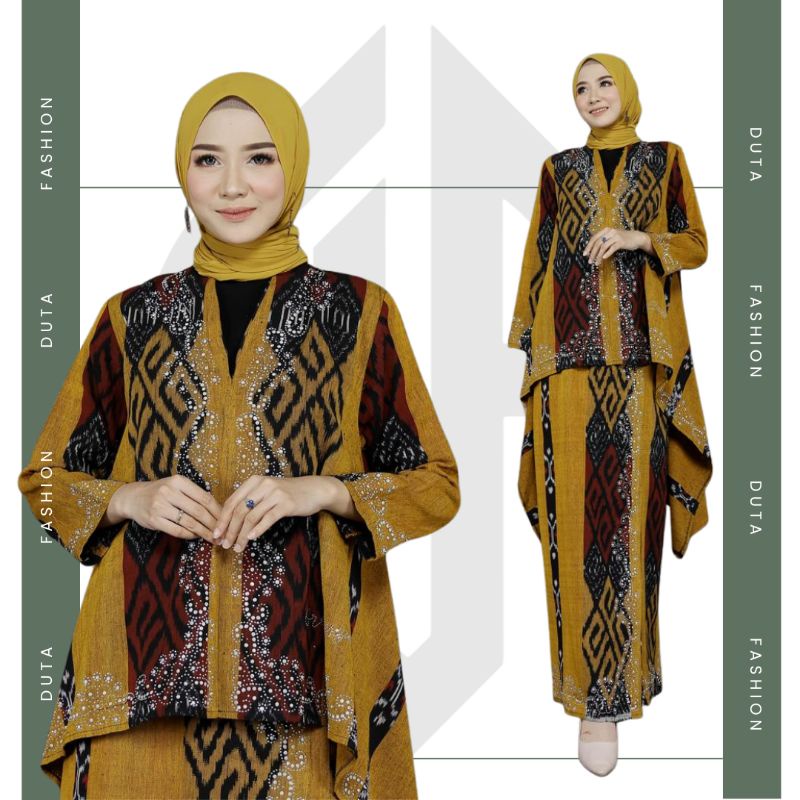 Setelan Tenun Batik Wanita Set Rok Blouse Bahan Tenun Ikat Premium